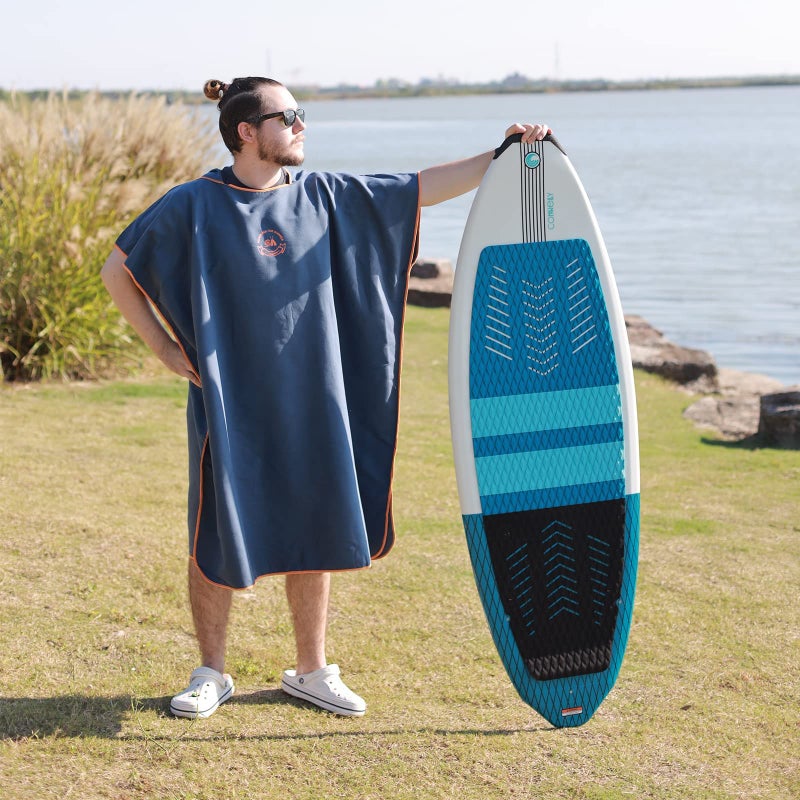 Hiturbo Microfiber Surf Poncho, Wetsuit Changing Bath Robe, Quick Dry Pool Swim Beach Towel with Hood (Navy) - Image 4